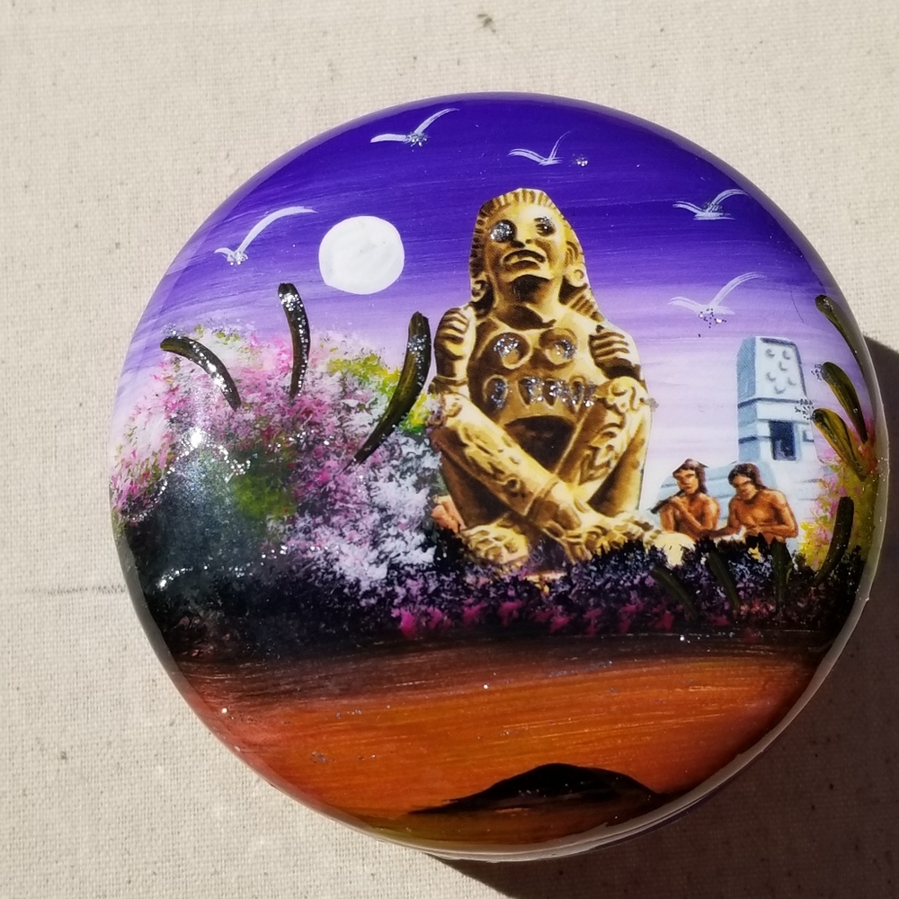 ✅NWT Rare Mexico Handpainted Aztec Pottery Box Vintage Collectible Handmade 1124 - Picture 2 of 9